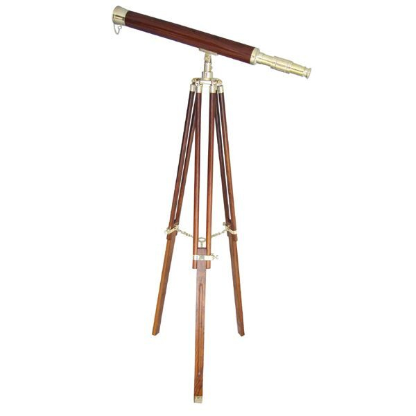 Ďalekohľad na podstavci z materiálu mosadz/drevo - L100 cm, H160 cm