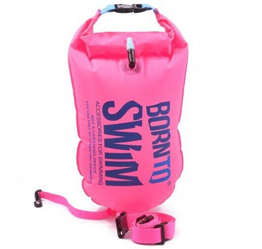 BornToSwim® Záchranný plavák, plavecká bójka a vak v jednom 64 x 30 cm - ružová