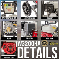 Waspper W3200HA benzínový vysokotlakový čistič, Honda, 6.5 HP, 220 bar/3.200 PSI