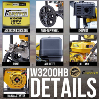 Waspper W3200HB benzínový vysokotlakový čistič, Peggas, 7.0 HP, 220 bar / 3.200 PSI