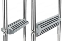 Skladací nerezový rebrík s plošinou pre nafukovacie člny