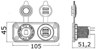 Vstavaná zásuvka zapaľovača s krytkou 12V / dual USB