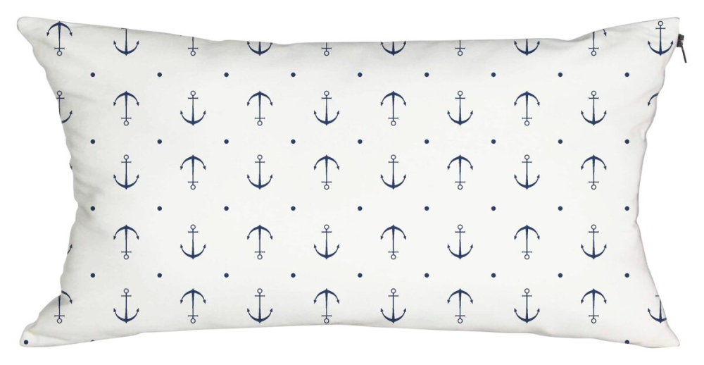 SEA-CLUB Bavlnená obliečka na vankúš biela s motívom kotvy - 80 x 40 cm
