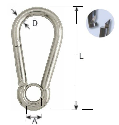 AQUINOX Karabína nerezová AISI 316 so zámkom, s okom - 70 x 7 mm