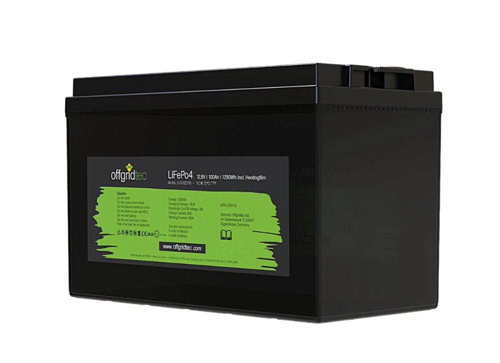 Offgridtec LiFePO4 batéria 12,8 V 100 Ah – 1280 Wh, integrovaný BMS a vyhrievacia podložka