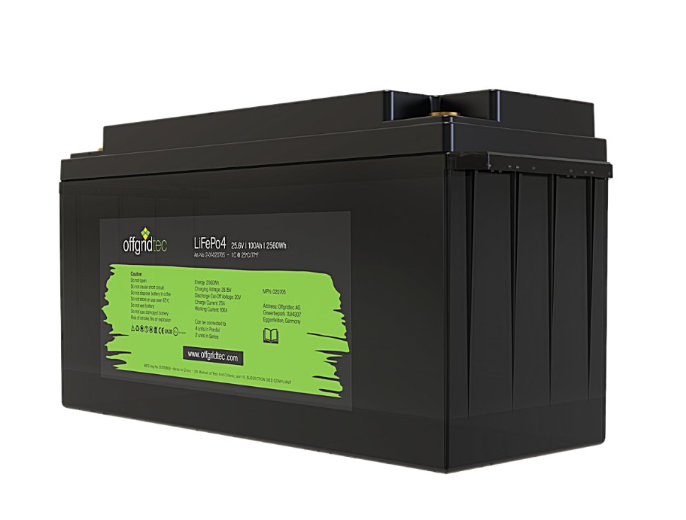 Offgridtec LiFePO4 batéria 25,6 V 100 Ah – 2560 Wh, integrovaný BMS