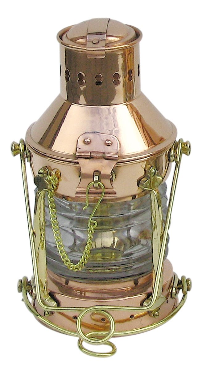Kotevná lampa z medi a mosadze s petrolejovým horákom – výška 24 cm