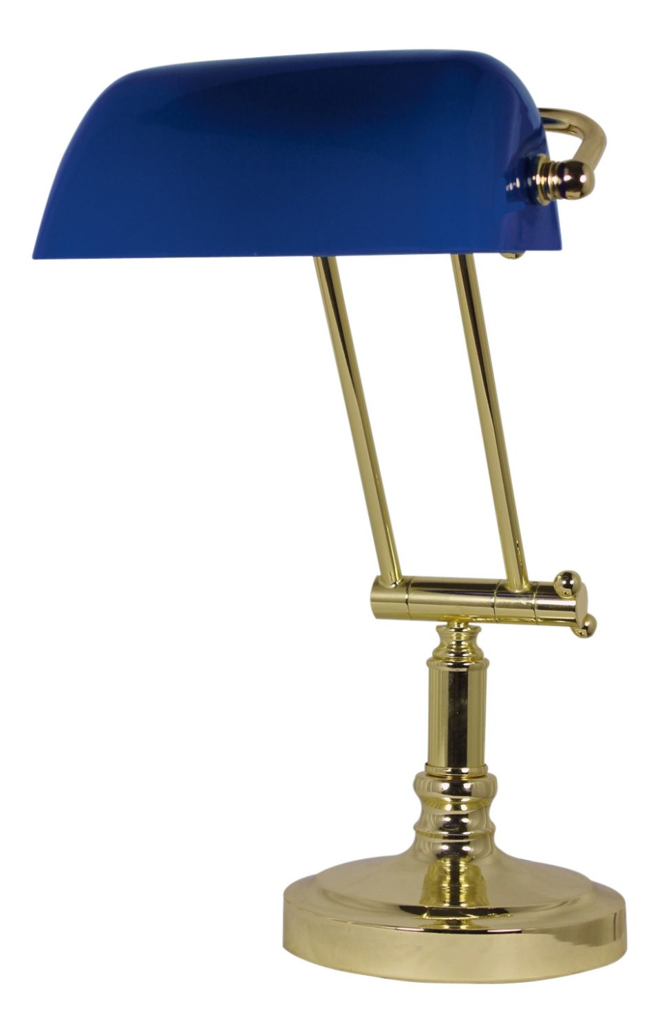 Bankárska lampa s modrým skleneným tienidlom – výška 36/43 cm