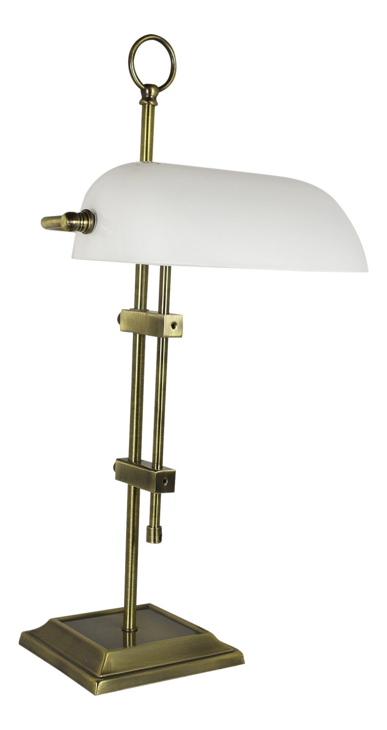 Bankárska lampa, stará mosadz, s opálovým skleneným tienidlom – výška 55 cm