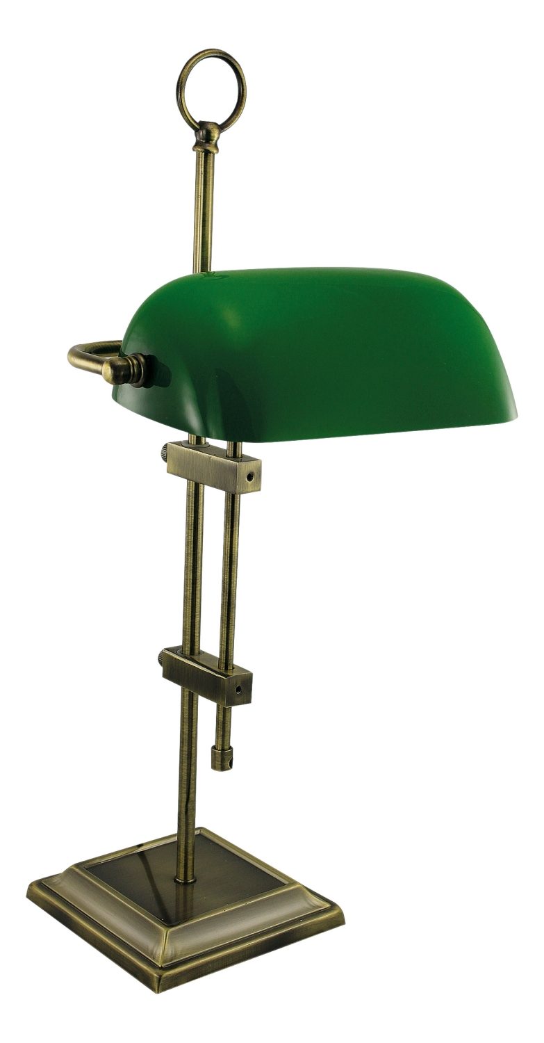 Bankárska lampa, stará mosadz, so zeleným skleneným tienidlom – výška 55 cm