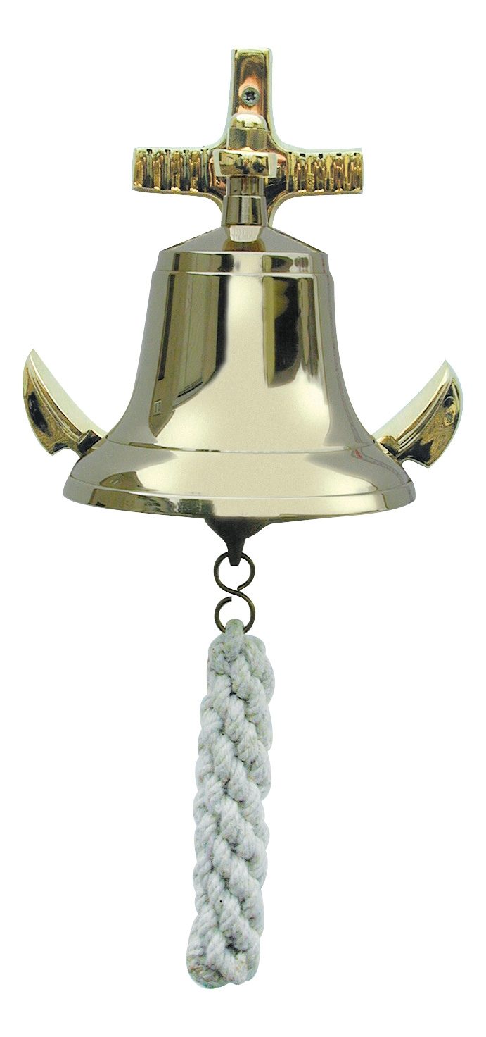 Zvon s nástenným držiakom v tvare kotvy, mosadzný – priemer 12 cm