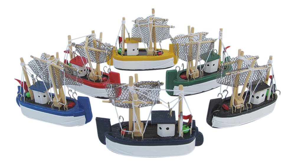 Modely krabích kutrov drevené, rôzne farby – dĺžka 7 cm, sada 6 ks