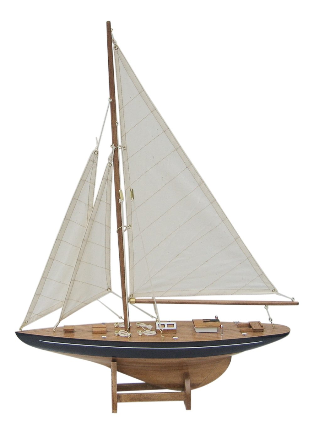 Model plachetnej jachty drevený s látkovými plachtami – dĺžka 40 cm