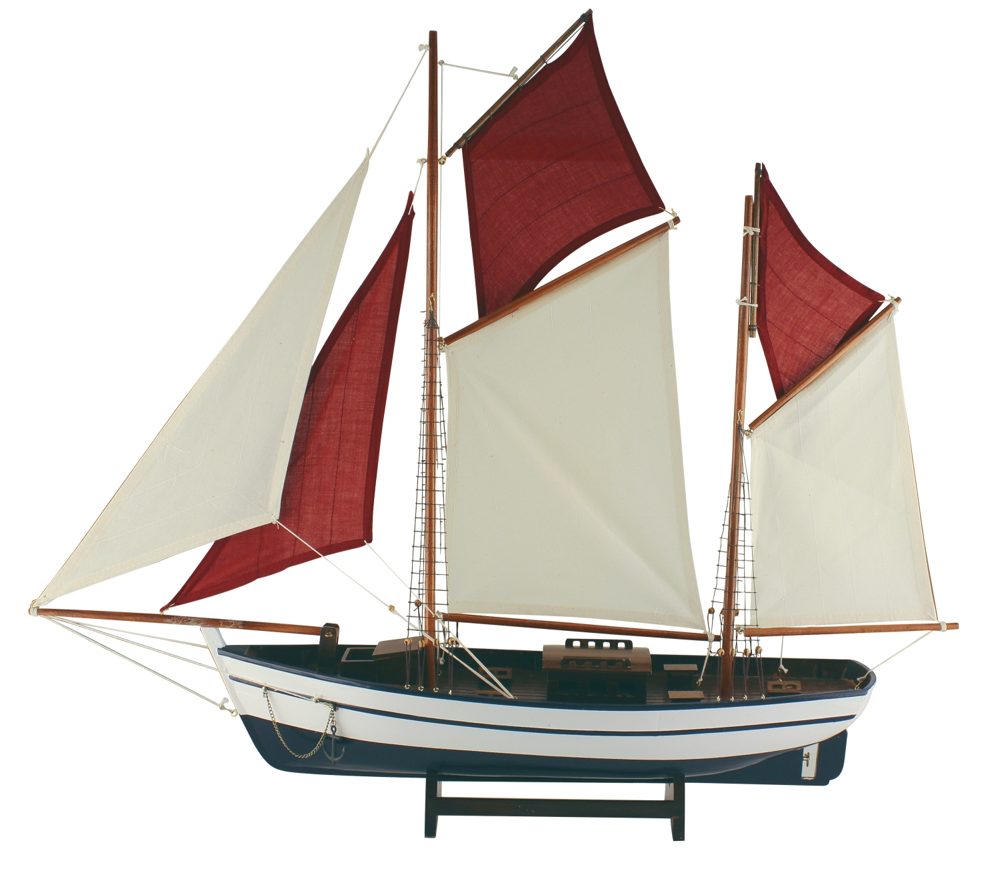 Model plachetnice, drevo s látkovými plachtami – dĺžka 86 cm, výška 75 cm