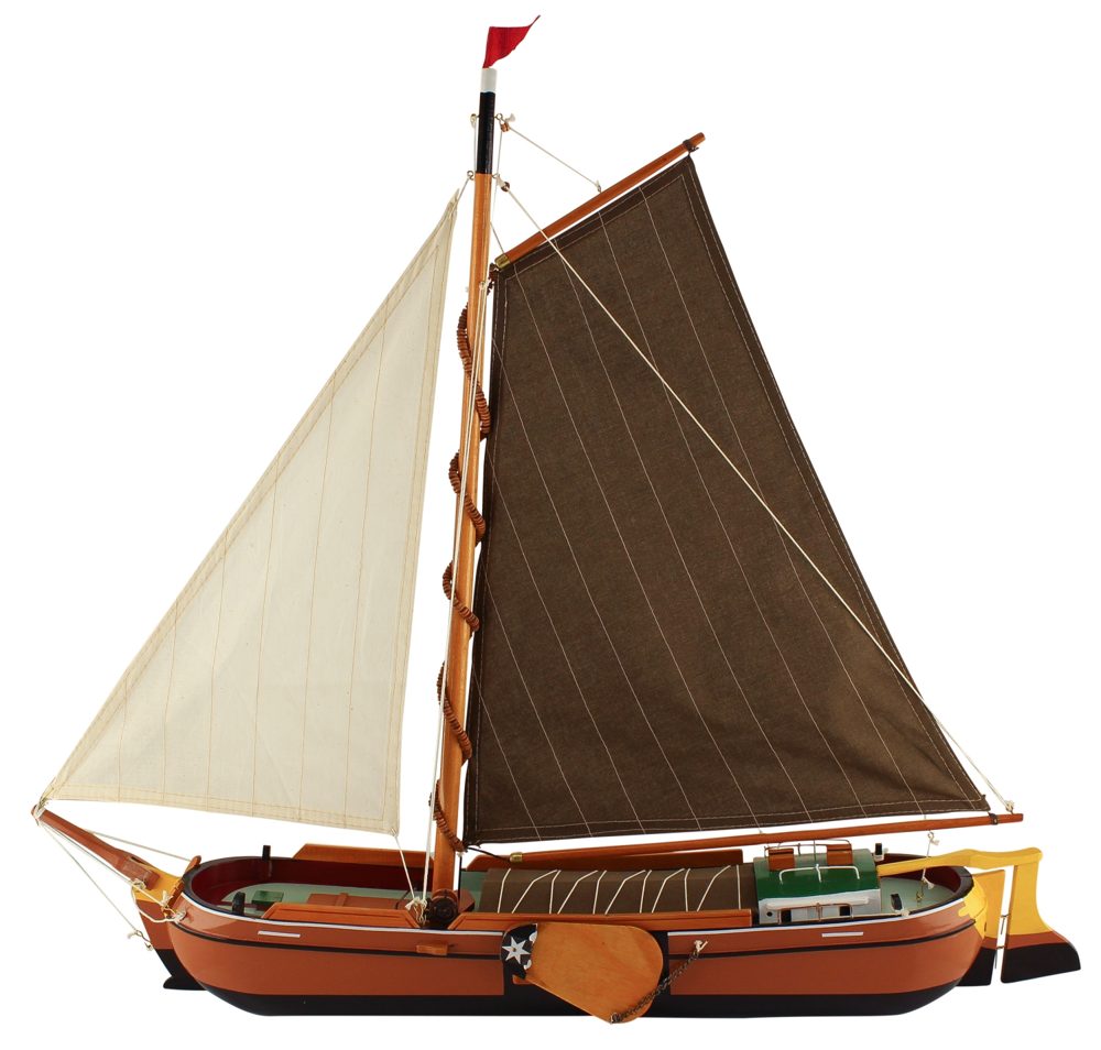 Model plochodnej lodky drevený s látkovými plachtami – dĺžka 75 cm, výška 67 cm