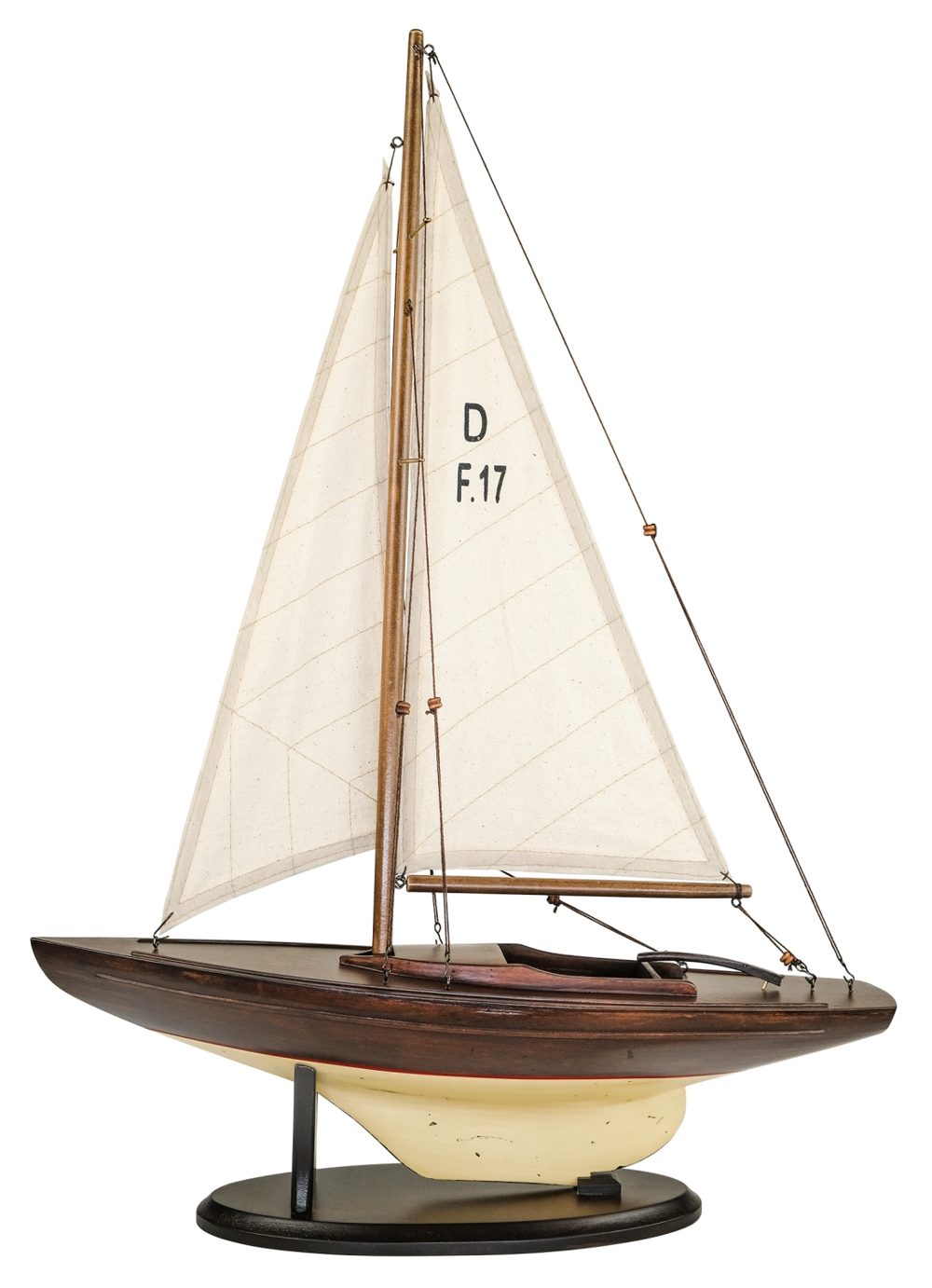 Model plachetnice, drevo s látkovými plachtami, slonovinová/hnedá – 42 × 11 × 55 cm