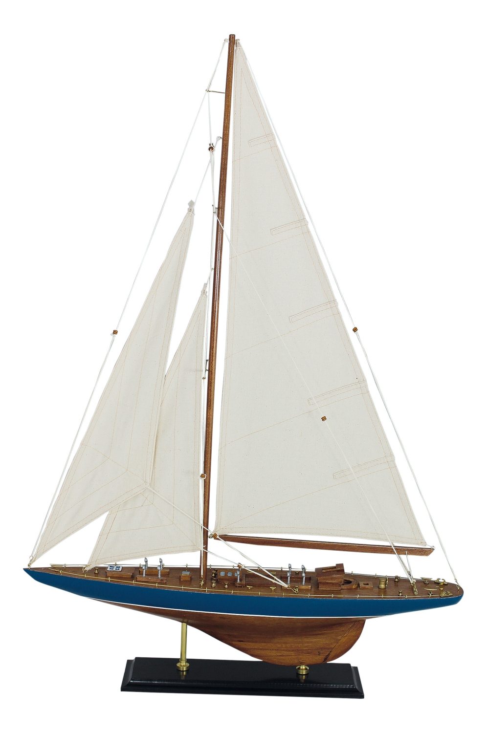 Model plachetnice, drevo s látkovými plachtami, starený trup – dĺžka 60 cm, výška 88 cm
