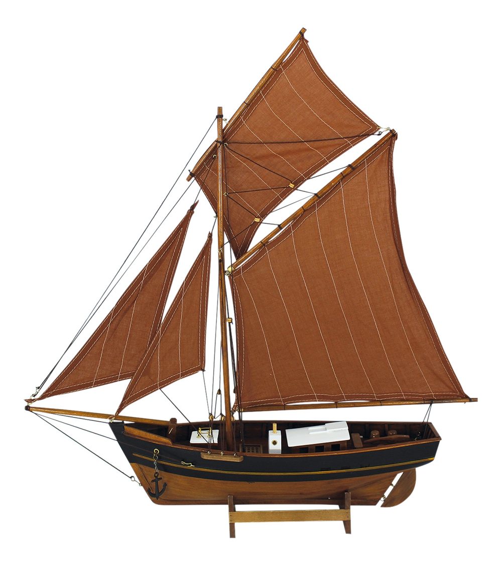 Model rybárskej lode drevený s látkovými plachtami – dĺžka 60 cm