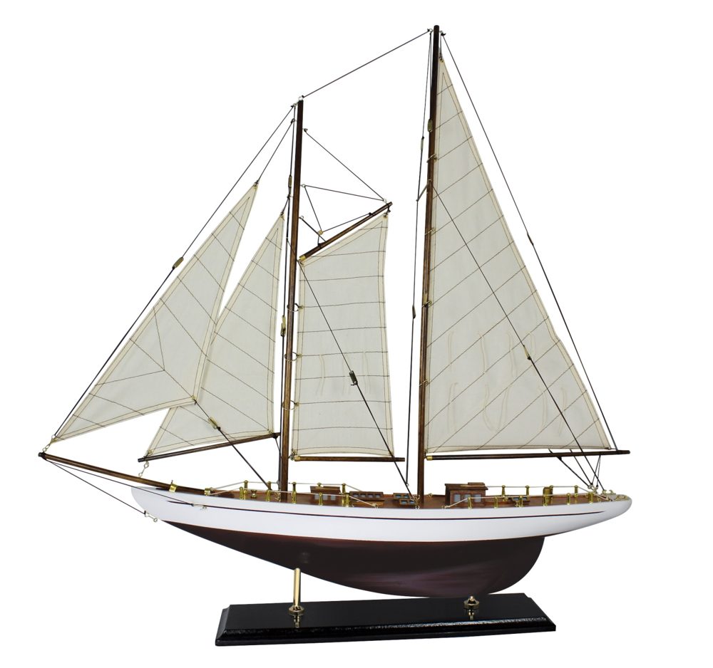 Model plachetnice, drevo s látkovými plachtami – dĺžka 71 cm, výška 74 cm
