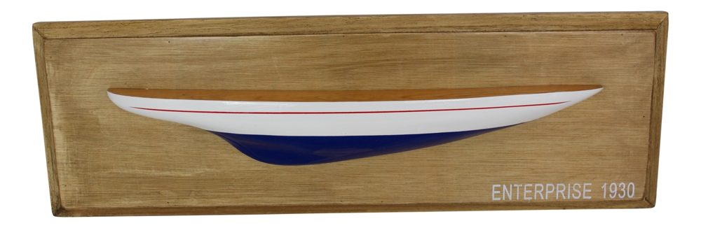 Polmodel jachty Enterprise na doske, drevo – 47,5 × 15,5 × 5 cm