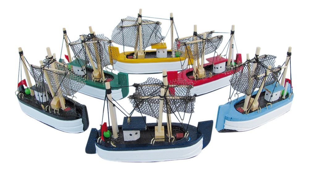Modely krabích kutrov drevené, rôzne farby – dĺžka 10 cm, sada 6 ks