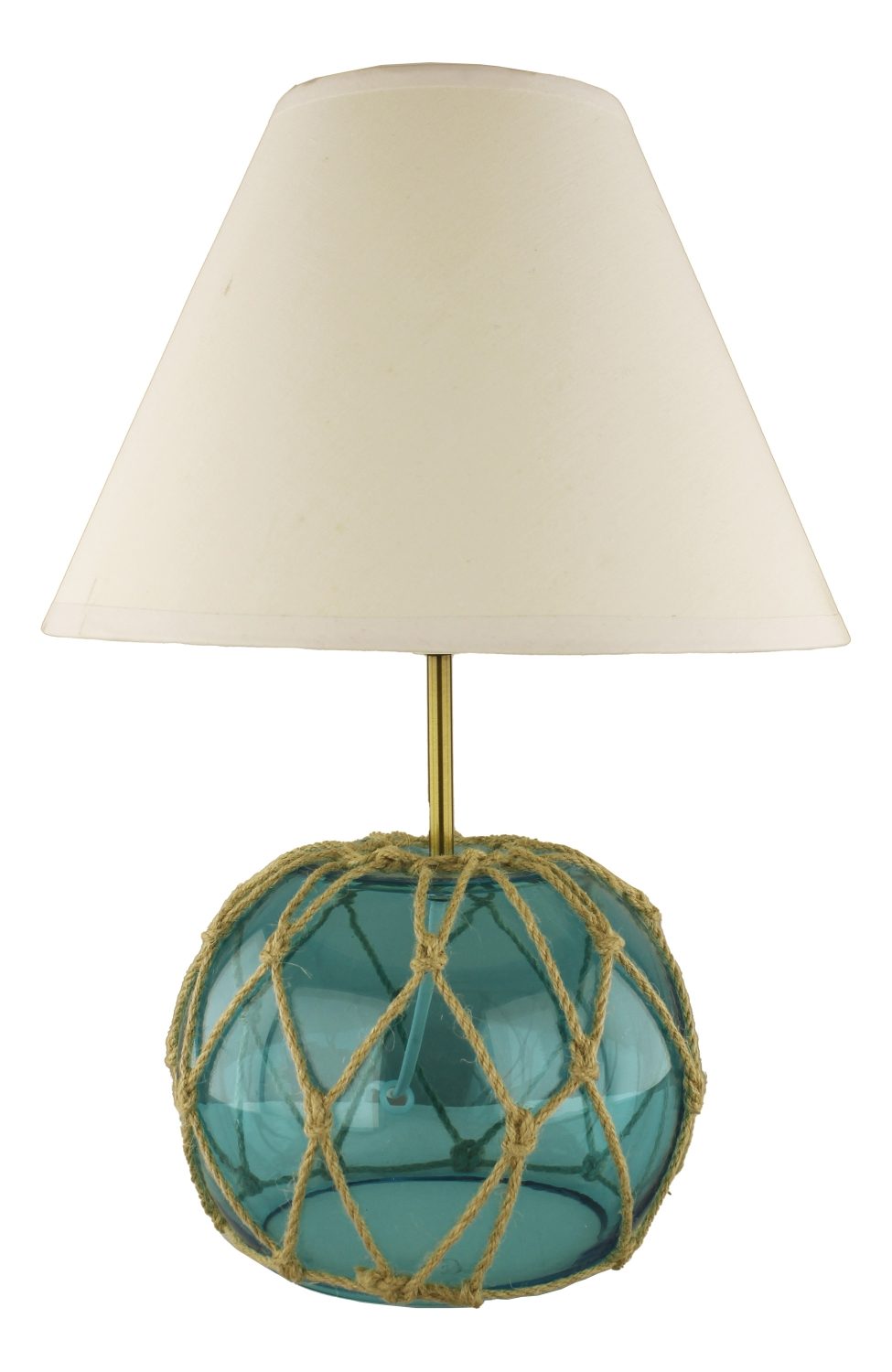 Lampa v tvare skleneného rybárskeho plaváka, s tienidlom – výška 44 cm