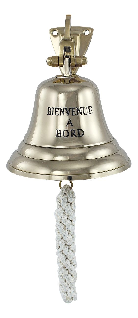 Lodný zvon mosadzný s nápisom BIENVENUE A BORD, ľahké vyhotovenie – priemer 10 cm