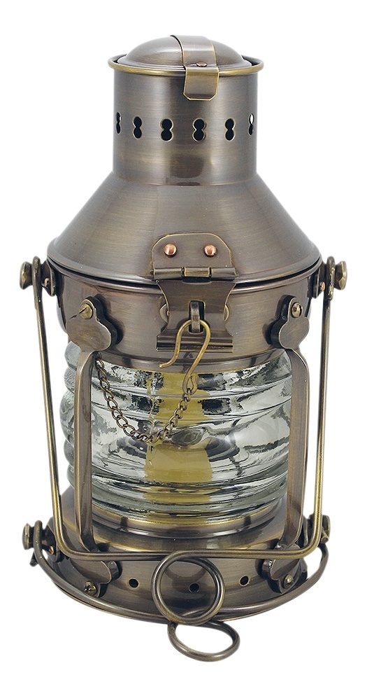 Kotevná lampa mosadzná antik s petrolejovým horákom – výška 24 cm