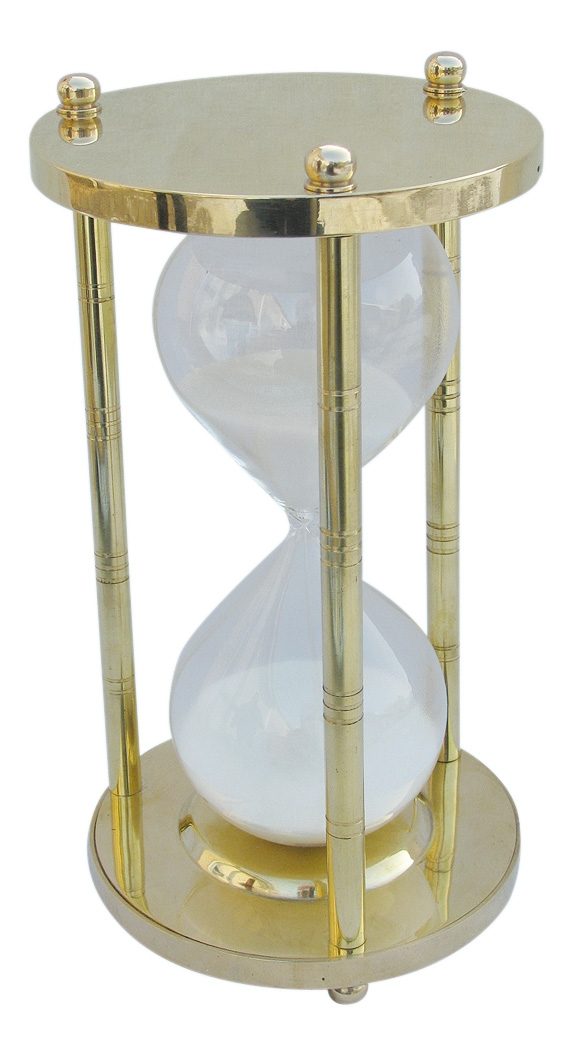 Presýpacie hodiny mosadzné s 3 stĺpikmi – cca 60 minút, výška 22 cm