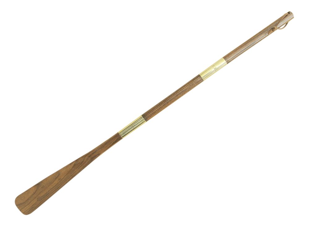 Obuvák extra dlhý, drevo a mosadz, trojdielny – dĺžka 70 cm