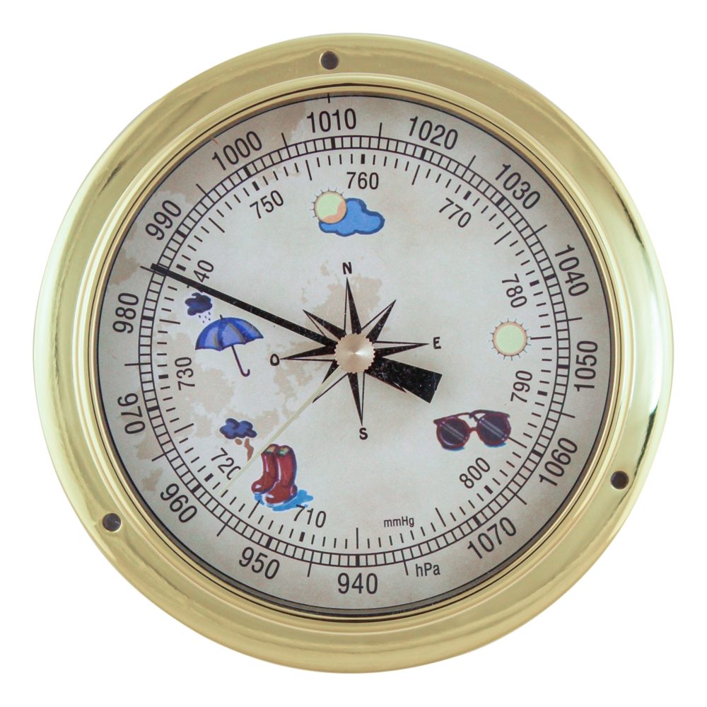 Barometer mosadzný, farebný ciferník – priemer 11,5 cm