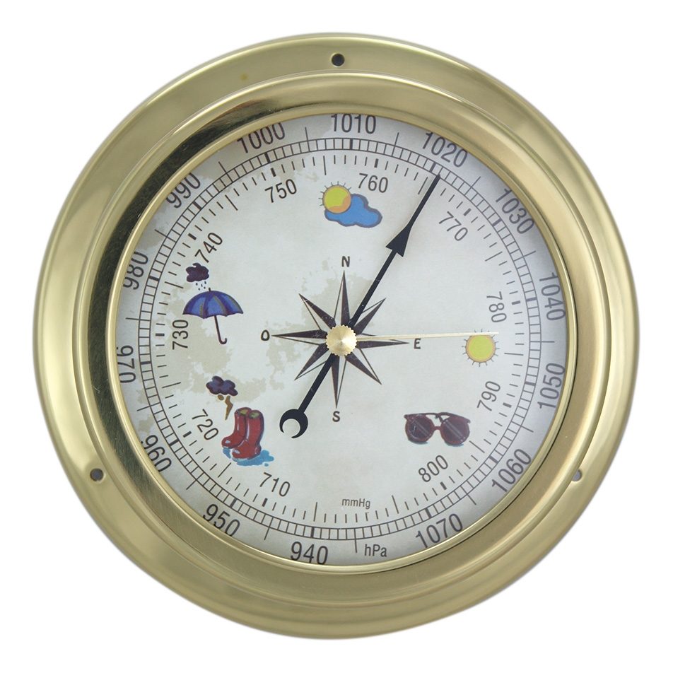 Barometer mosadzný, farebný ciferník – priemer 14,5 cm