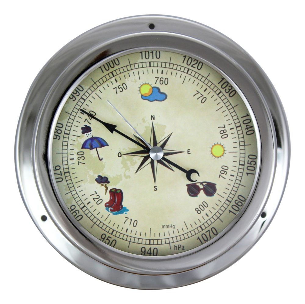 Barometer chrómovaný, farebný ciferník – priemer 14,5 cm
