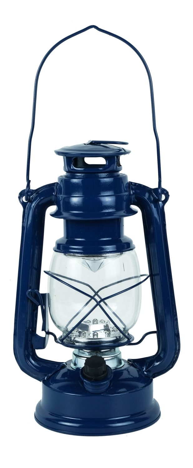 LED lampáš na batérie, železný, modrý – výška 24,5 cm