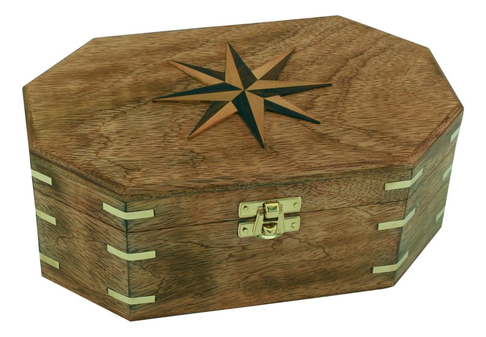 Box na drobnosti, mangové drevo a mosadz – 22,5 × 14 × 8,5 cm