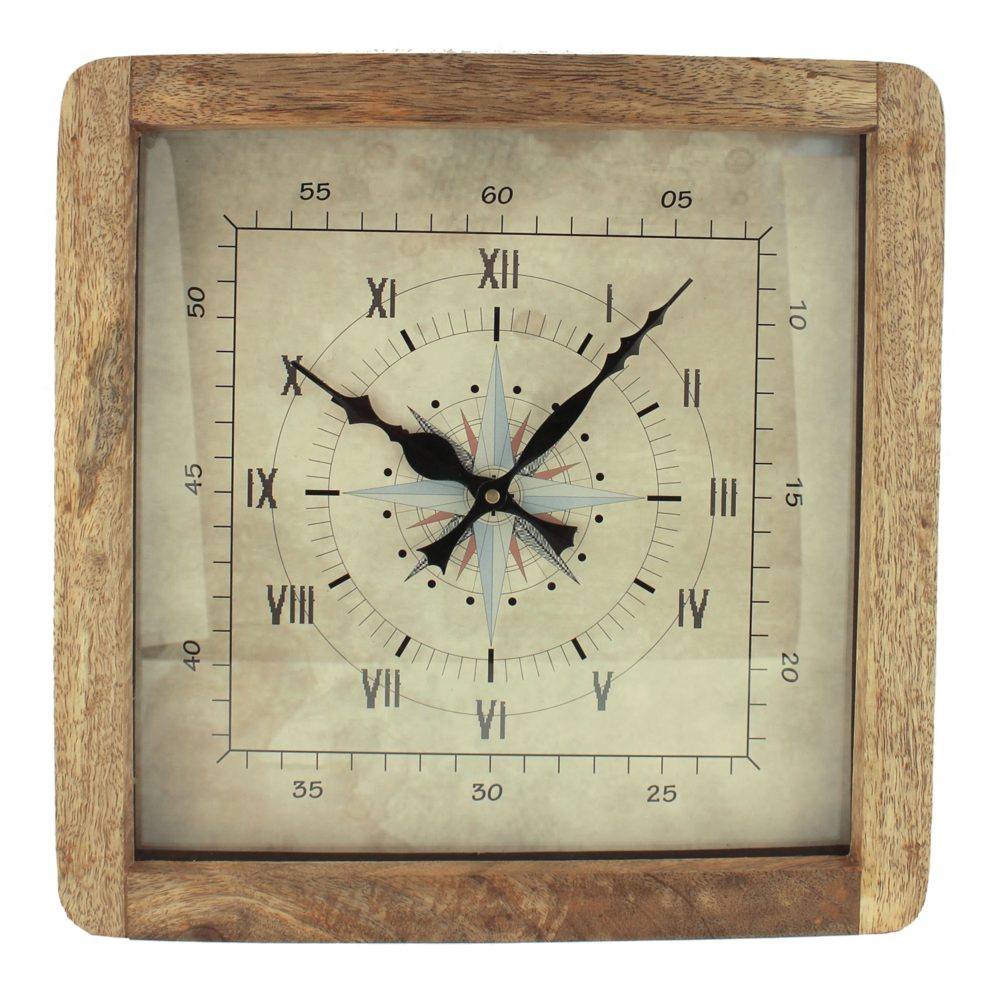 Nástenné hodiny z mangového dreva – 30,5 × 30,5 × 6,5 cm (9581)