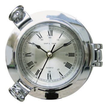 Hodiny v chrómovanom lodnom okne – priemer 14 cm