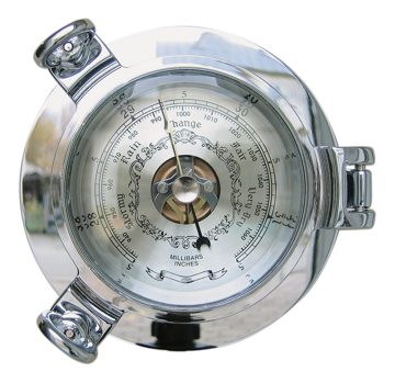 Barometer v chrómovanom lodnom okne – priemer 14 cm