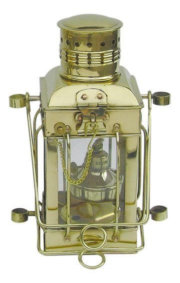 Lampa Cargo mosadzná, elektrická 230 V – výška 25 cm