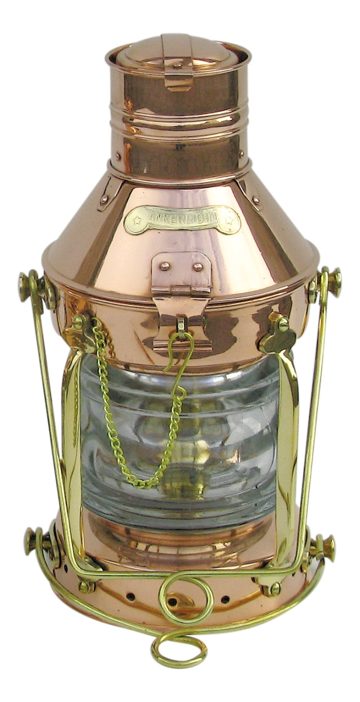 Kotevná lampa z medi a mosadze s petrolejovým horákom – výška 32 cm