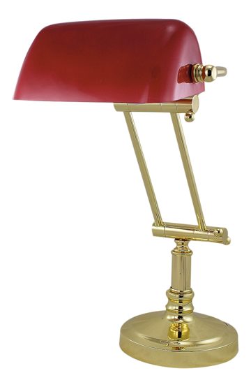 Bankárska lampa s červeným skleneným tienidlom – výška 36/43 cm