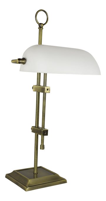 Bankárska lampa, stará mosadz, s opálovým skleneným tienidlom – výška 55 cm