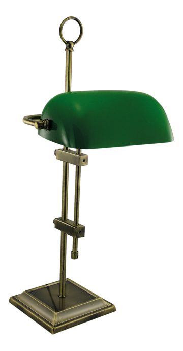 Bankárska lampa, stará mosadz, so zeleným skleneným tienidlom – výška 55 cm