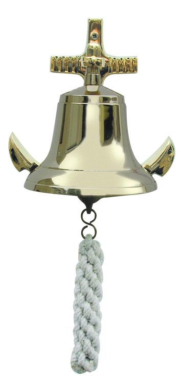 Zvon s nástenným držiakom v tvare kotvy, mosadzný – priemer 12 cm