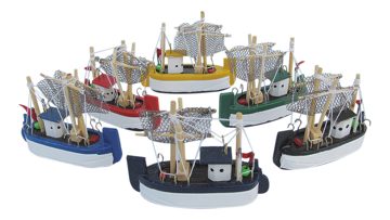 Modely krabích kutrov drevené, rôzne farby – dĺžka 7 cm, sada 6 ks