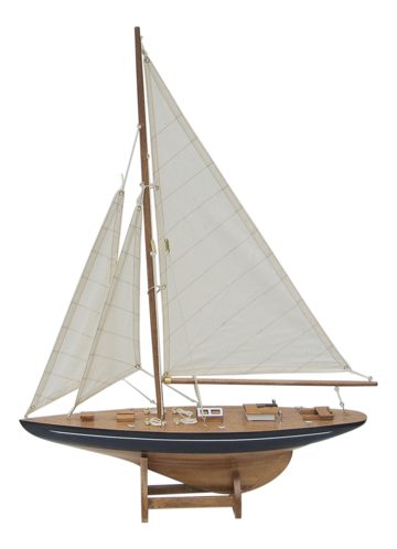 Model plachetnej jachty drevený s látkovými plachtami – dĺžka 40 cm