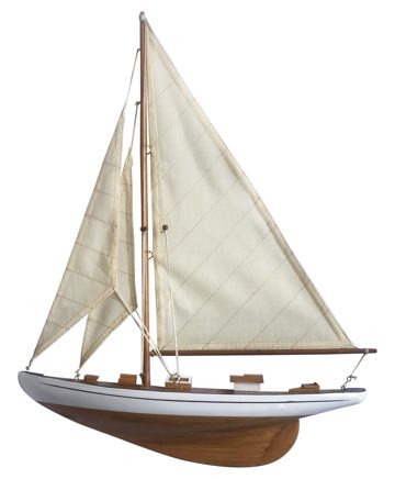 Polmodel plachetnice z dreva, hnedá/biela – dĺžka 41,5 cm, výška 52,5 cm