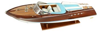 Model motorového člna z dreva, kovu a kože – dĺžka 86 cm