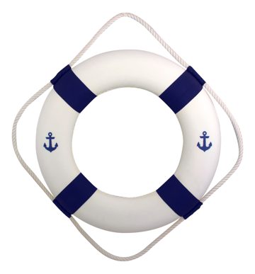 Záchranný kruh s potlačou kotvy, modro-biely – priemer 50 cm
