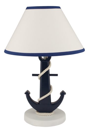 Lampa s kotvou, drevo, modrá, s tienidlom – výška 38 cm